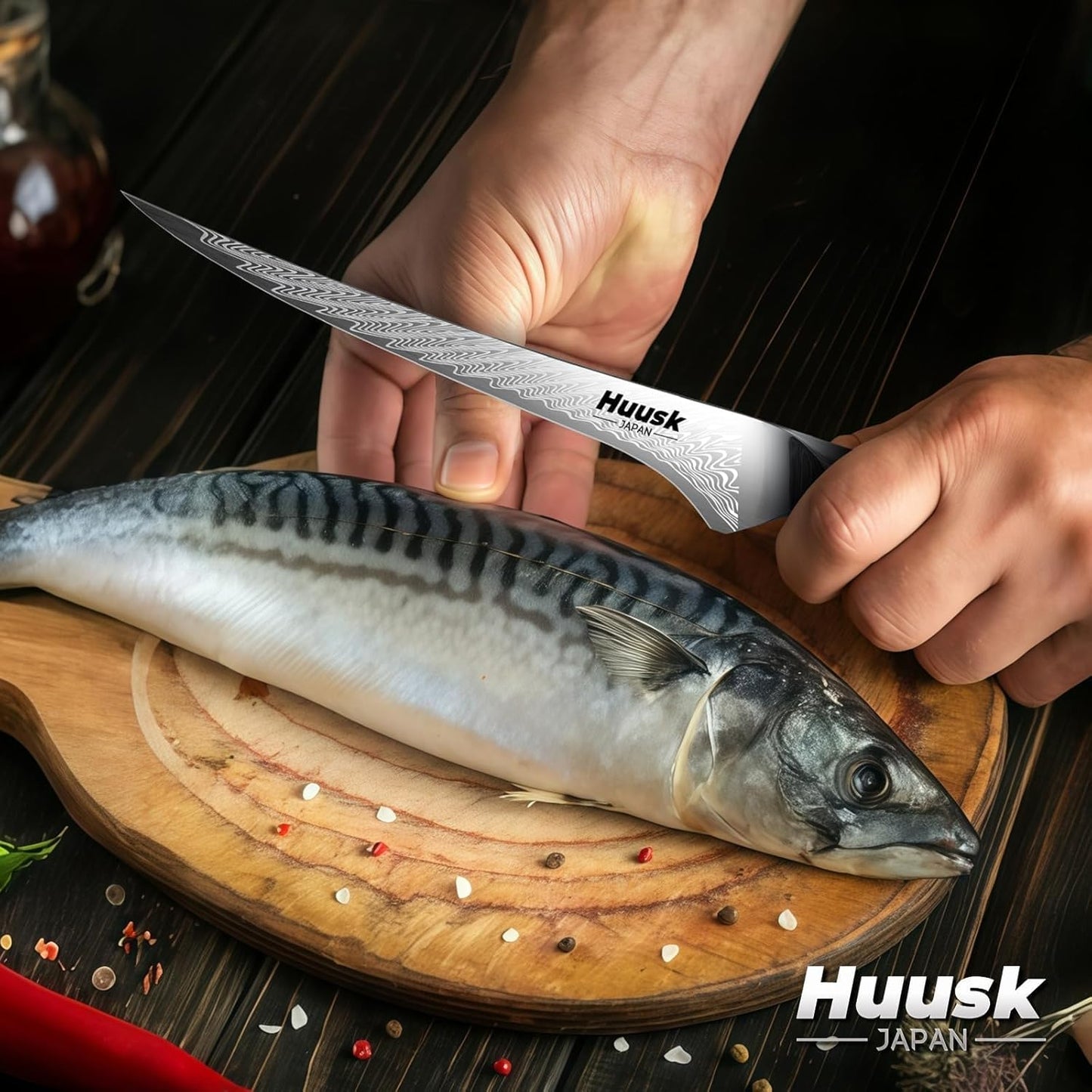 Huusk Fillet Knife for Fish & Meat 7" - Stainless Boning Knife for Meat Cutting & Processing with Sheath, Flexible Fish Filleting Knives for Salmon, Ultra Sharp Deboning Knives, Men's Christmas Gifts