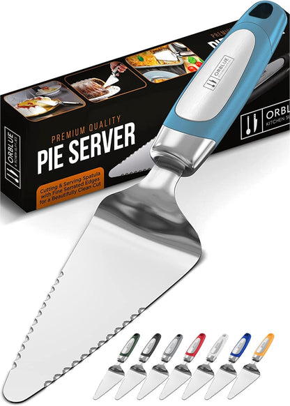 Orblue Pie Server, Essential Kitchen Tool, Serrated on Both Sides, Great for Right or Left Handed Chef, Stainless Steel Flatware , Cake Cutter,White