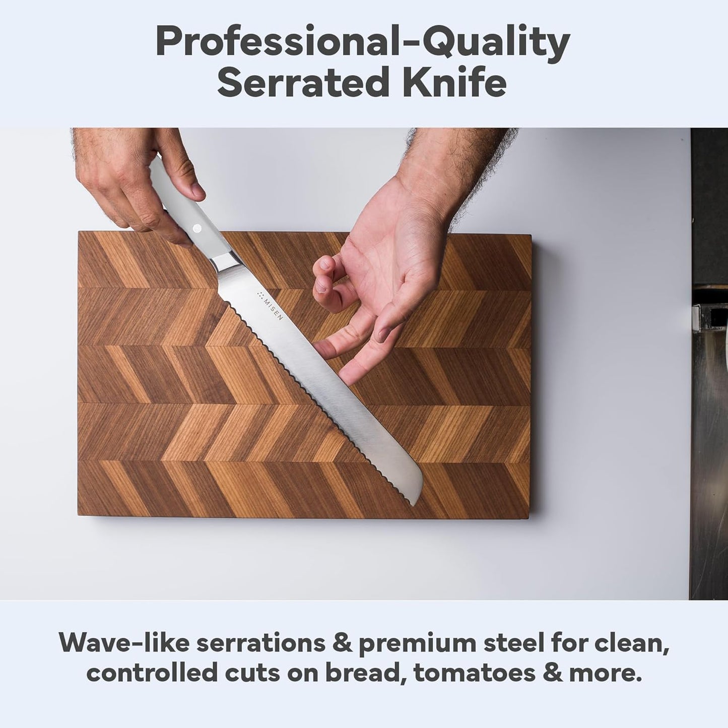Misen Serrated Bread Knife - High-Carbon Japanese AUS8 Steel - Perfect for Soft Foods, Bread, Pastries, and Fruits - Verstatile Slicer, Razor-Sharp Edge, Durable Blade, Ergonomic Handle - 5", Blue