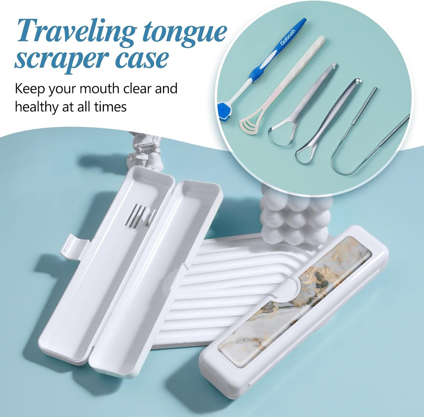 Toothbrush Travel Case - Colorful Pattern, Holder and Covers for Toothbrushes, Includes Tongue Scraper Case