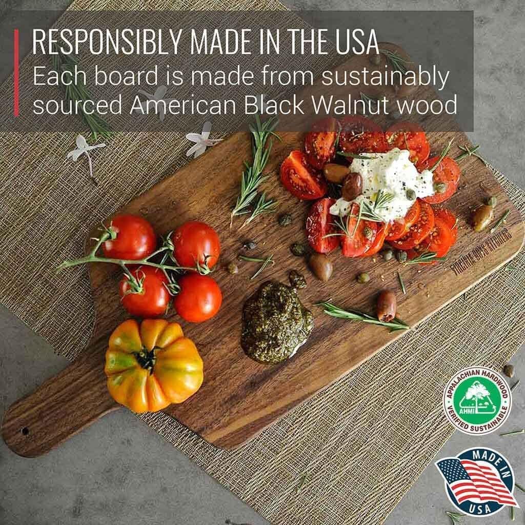 Made in USA Walnut Cutting Board by Virginia Boys Kitchens - Butcher Block made from Sustainable Hardwood (Round - 13.5)