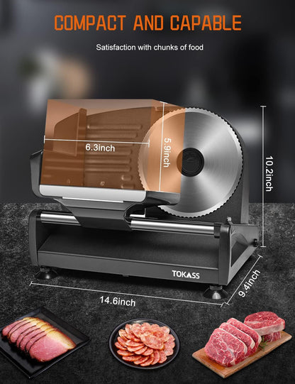 200W Meat Slicer Machine for Home Use,Deli Slicer with 2 Removable 7.5'' Stainless Steel Blades,Adjustable Dial for 0-15mm,Electric Food Slicer for Meat,Bread,Easy to Clean (200W+2 Blades+Silver)