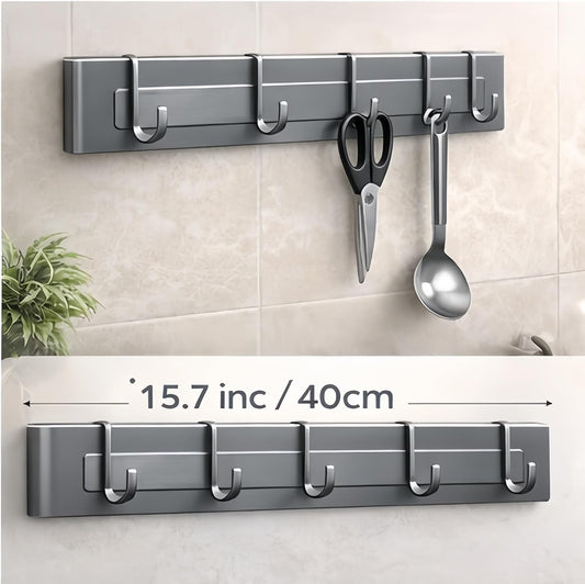 Stainless Steel Wall-Mounted Knife Rack with 9 Hooks – No-Drill Kitchen Organizer, Rust-Resistant Wall Storage for Knives and Utensils, Space-Saving Modern Gray Design (19.7inches)