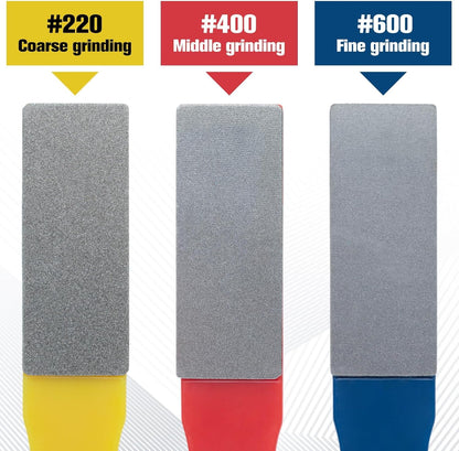 3Pcs Diamond Sharpening Hones Sets 3Grits 220# 400# 600# Color Coded Diamond Sharpening Stones Tools Flat Hand File Knife Set for Hunting, Outdoor