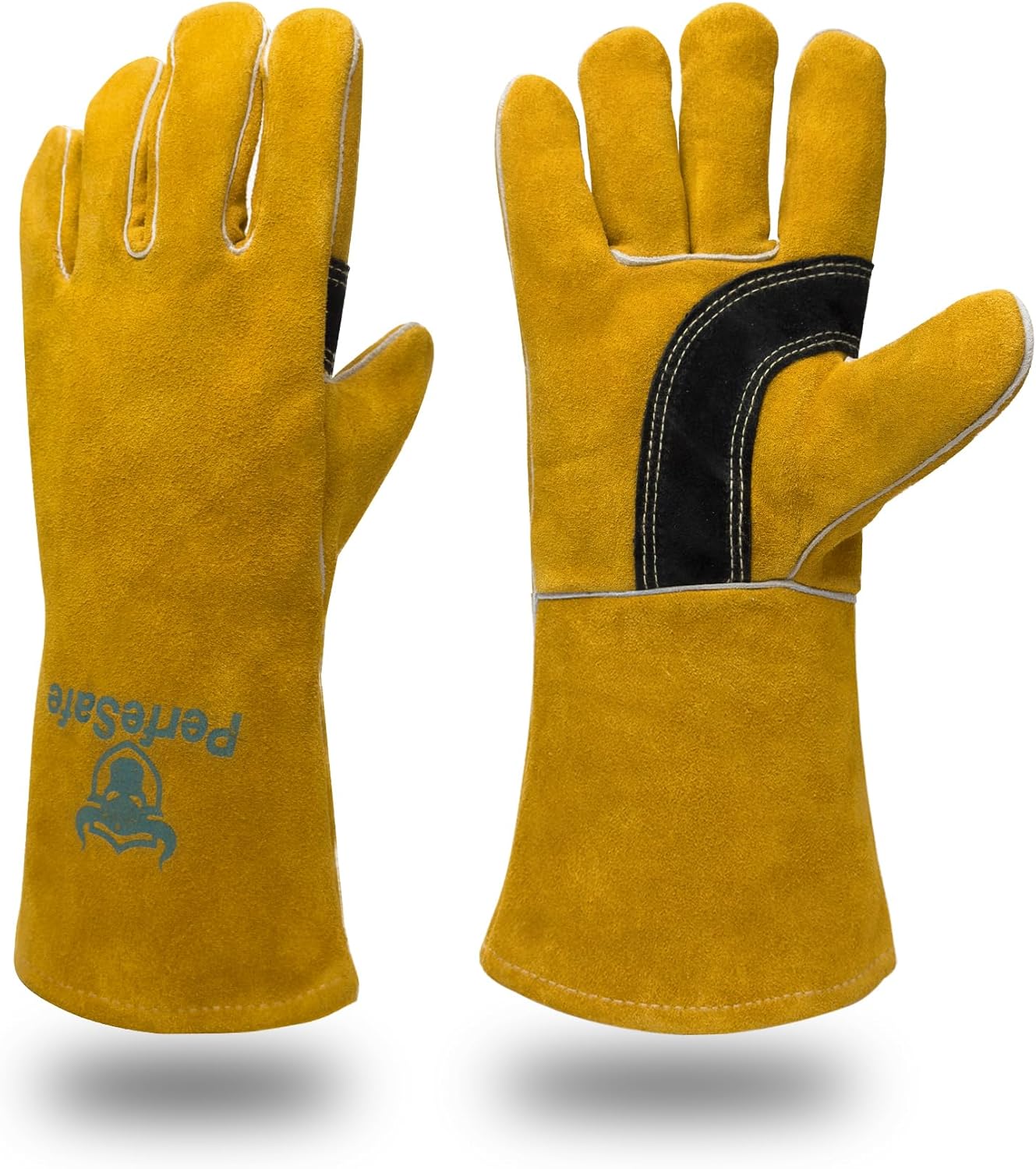 Welding Gloves 14 Inches, Heat Resistant 932℉ Leather Welding Gloves for MIG, TIG, Stick, Long Sleeve Grill Gloves for Welding, Fireplace, BBQ, Oven, Furnace, Wood Stove, Animal Handling