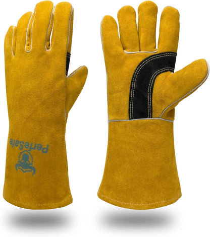 Welding Gloves 14 Inches, Heat Resistant 932℉ Leather Welding Gloves for MIG, TIG, Stick, Long Sleeve Grill Gloves for Welding, Fireplace, BBQ, Oven, Furnace, Wood Stove, Animal Handling