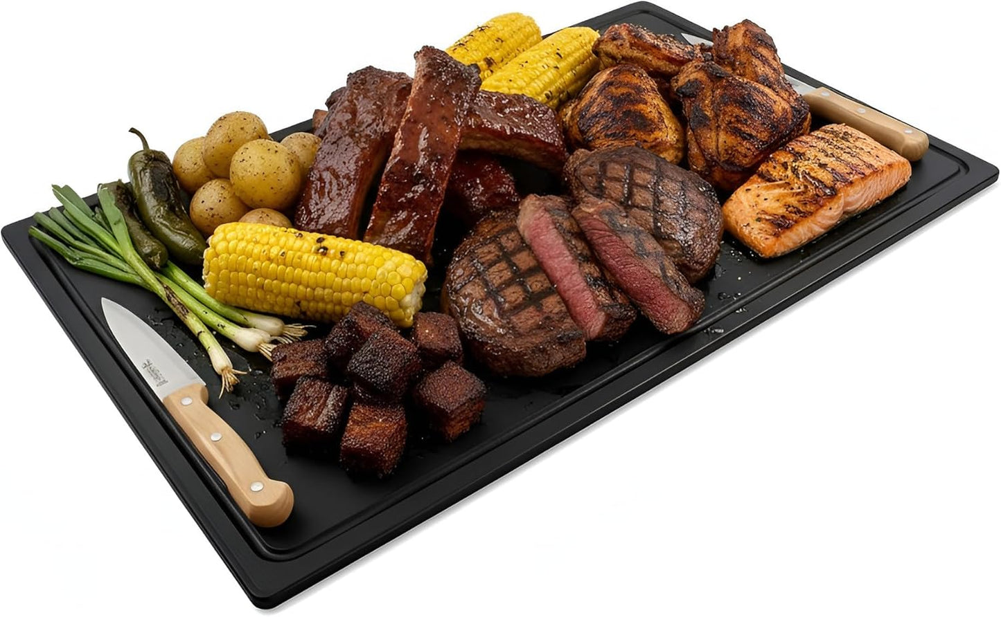 Commercial Grade Plastic Cutting Board with Juice Groove - 18 x 12 Inch for Carving Meat, Grilling, BBQ - 1/2" Thick White HDPE Poly for Food Service