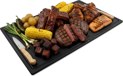 Commercial Grade Plastic Cutting Board with Juice Groove - 18 x 12 Inch for Carving Meat, Grilling, BBQ - 1/2" Thick White HDPE Poly for Food Service