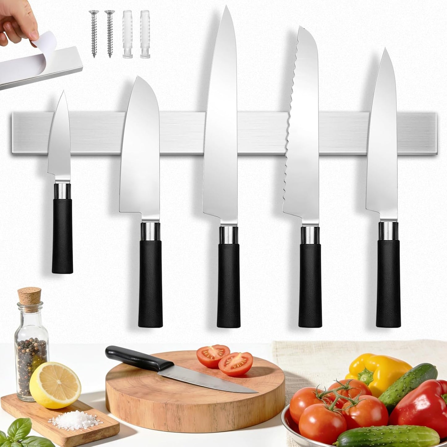 18 inch Magnetic Knife Bar Heavy Duty Kitchen Knife Magnet Holder and Wall Mount Tool Strip, Extra Strong Magnetic Strips for Wall to Organize Chef Knives in Kitchen or RV Essentials