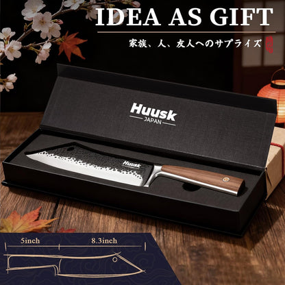 Huusk Kitchen Utility Knife 5.5" Paring Knife Ultra Sharp High Carbon Steel Tomato Knives Japan Chef Knife Multipurpose Kitchen Knife for Fruit and Vegetable with Premium Present Box