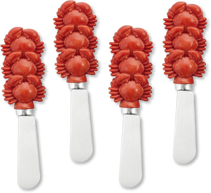 Supreme Housewares Blue Wash Sea Animals Cheese Spreaders, Hand-Painted Resin Handles with Stainless Steel Blades for Spreading Cream Cheese, Butter, and Jam, Assorted Designs, Set of 4