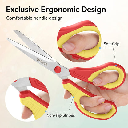 QMVESS 8.5" Scissors All Purpose 3 Pack, Ultra Sharp 2.5mm Thick Blade Scissors for Office, Professional Ergonomic Comfort Grip for Office School Home Fabric Sewing DIY Craft Cutting General Use