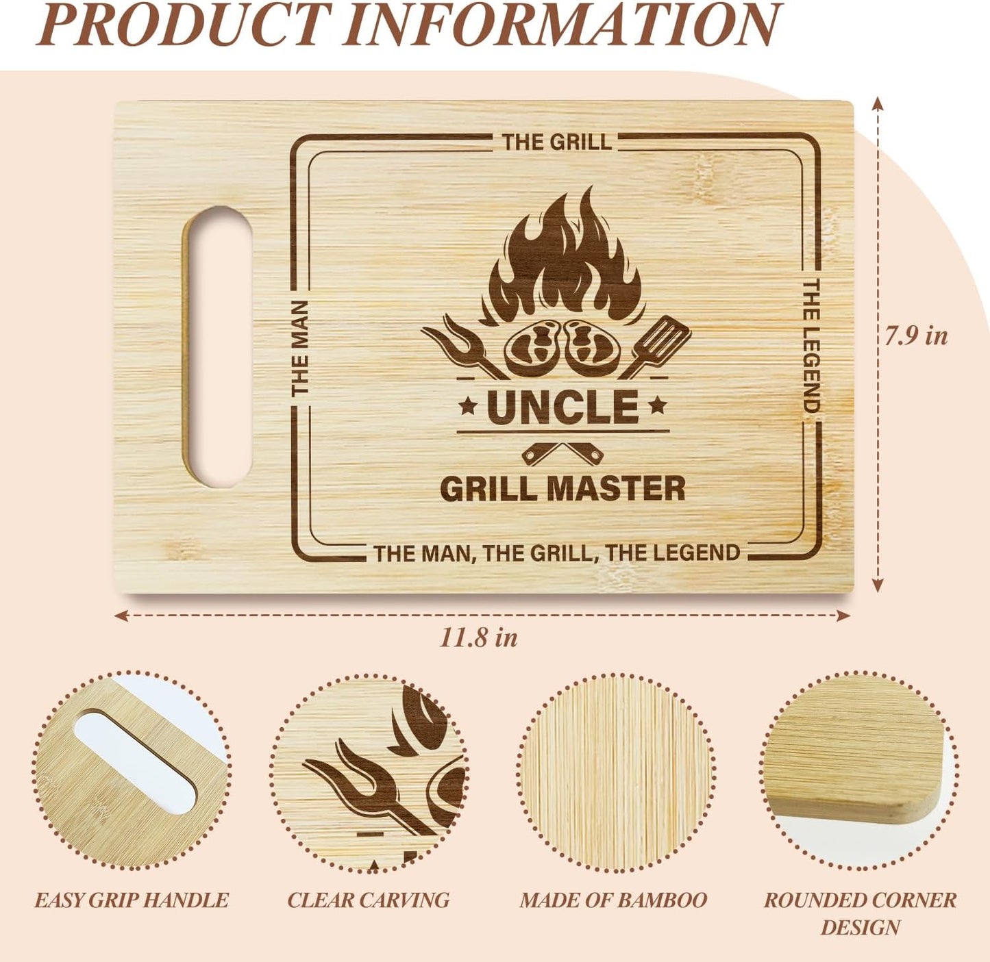Best Dad Ever Bamboo Cutting Board, Grilling Gift For Men, Funny Charcuterie Boards for Home Kitchen Decor, Father's Day Birthday Gifts for Dad from Daughter Son -047