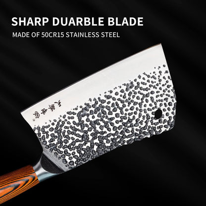 Meat Cleaver Knife 7.4 Inch, Ultra Sharp Chinese Chef's Knives, Full-tang Chopping Knife, 30Cr13 Steel Blade Thickness 2.5 mm, TJ SEGA Series TC1707