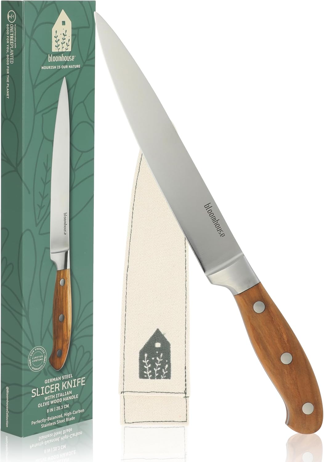 Bloomhouse - Two Time Oprah's Favorite Things Winner - 5" Utility Boning Kitchen Knife German Stainless Steel Blade w/Forged Italian Olive Wood Handle Full Tang for Meat Poultry & Precision Cutting
