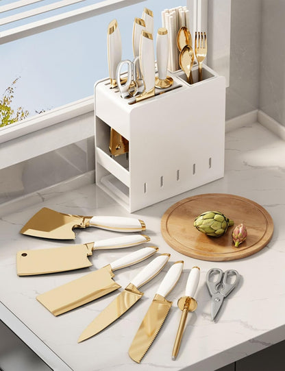BUniq Stainless Steel Knife Block Without Knives,Universal Kitchen Knife Holder With Utensil Holder,Knives Storage Stand With Detachable Slots For Scissors And Chopsticks(Ordinary style,black)