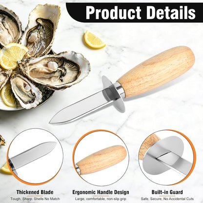 Oyster Shucking Knife Set, 2 Pack Stainless Steel Oyster Shucker Knife and 2 Pairs Level 5 Cut-Resistant Gloves, Seafood Shell Opener Kit for Oysters, Clams, Crabs,Seafood Boil Party Supplies