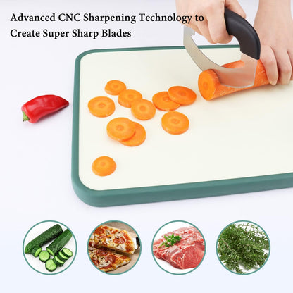 KITCHENDAO Come Apart Mezzaluna Salad Chopper Knife Tool, Easy Cleaning, Super Sharp Double Blade Stainless Steel Rocker Knife for Lettuce Vegetables w/Blade Covers, Pizza Cutter Slicer