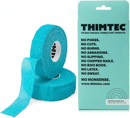 THIMTEC - The Original Thimble Tape for Hand Sewing - Fully Adjustable Nail & Finger Protector - A Smarter Alternative to Classic Knitting Thimbles - Caution Tape, 2-Pack