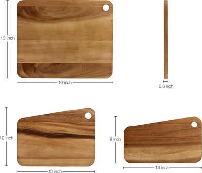 Sango Acacia Cutting Board Set with Juice Grooves and Partitions for Serving, 3-Piece- Wood Chopping Boards, Stackable & Reversible for Kitchen, Non-Toxic, Perfect as Butcher Block Countertop, Atelier