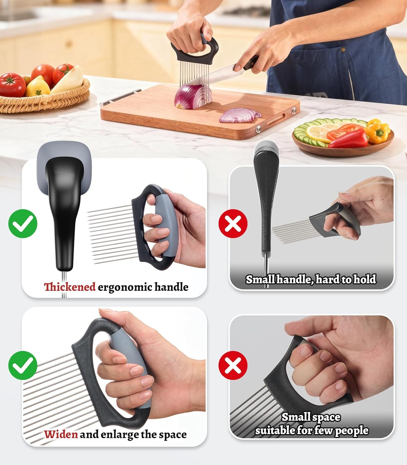 Large Onion Slicer Holder, Stainless Steel Onion Holder for Slicing, Multi-Purpose Vegetable Chopper Tomato Slicer, Food Cutter Assistant Tool for Potato, Avocado, Egg, Lemon, Fruit, Meat Tenderizer