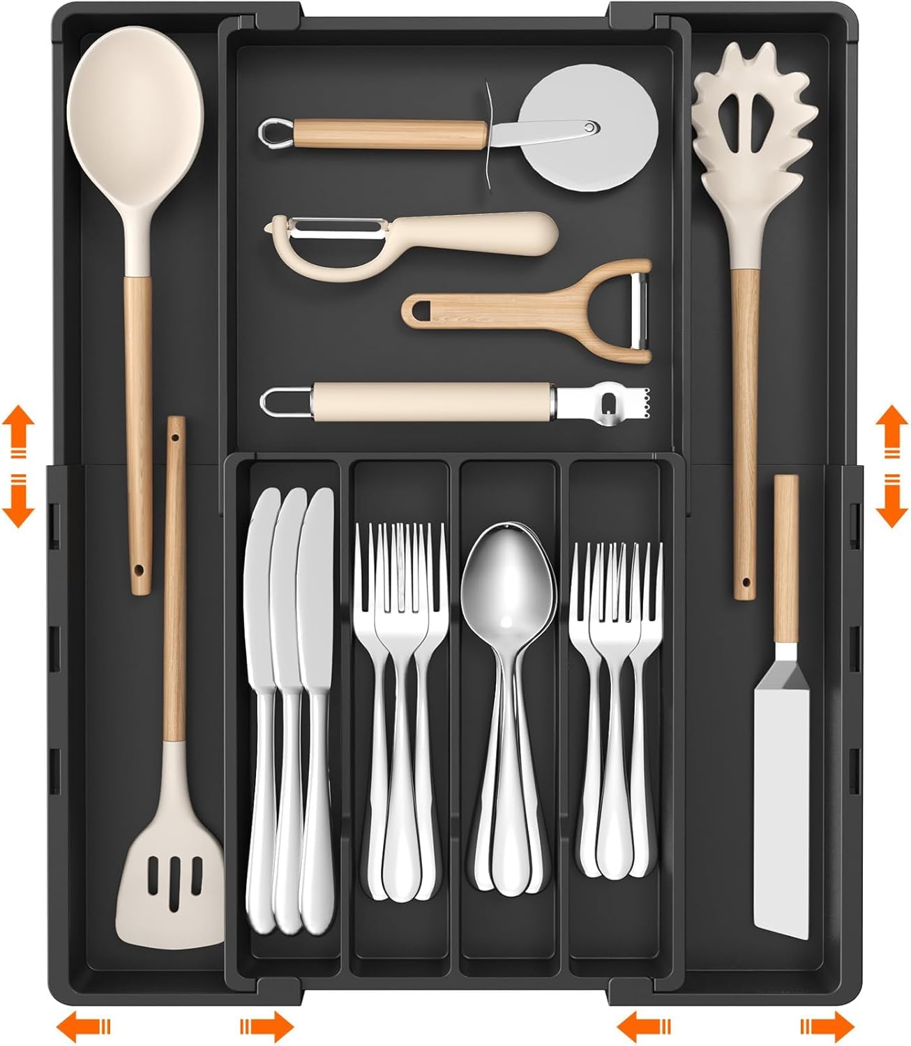 Lifewit Silverware Drawer Organizer, Expandable Utensil Tray for Kitchen, BPA Free Flatware and Cutlery Holder, Adjustable Plastic Storage for Spoons Forks Knives, 4-7 Slots, White