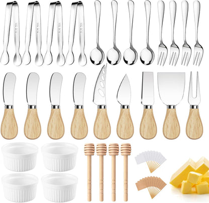Charcuterie Boards Accessories Gold Charcuterie Utensils Cheese Spreader Knife Set Small Serving Tongs Forks and Spoons Dipping Bowls Honey Dippers Toothpick Flags for Appetizers & Serving Platters