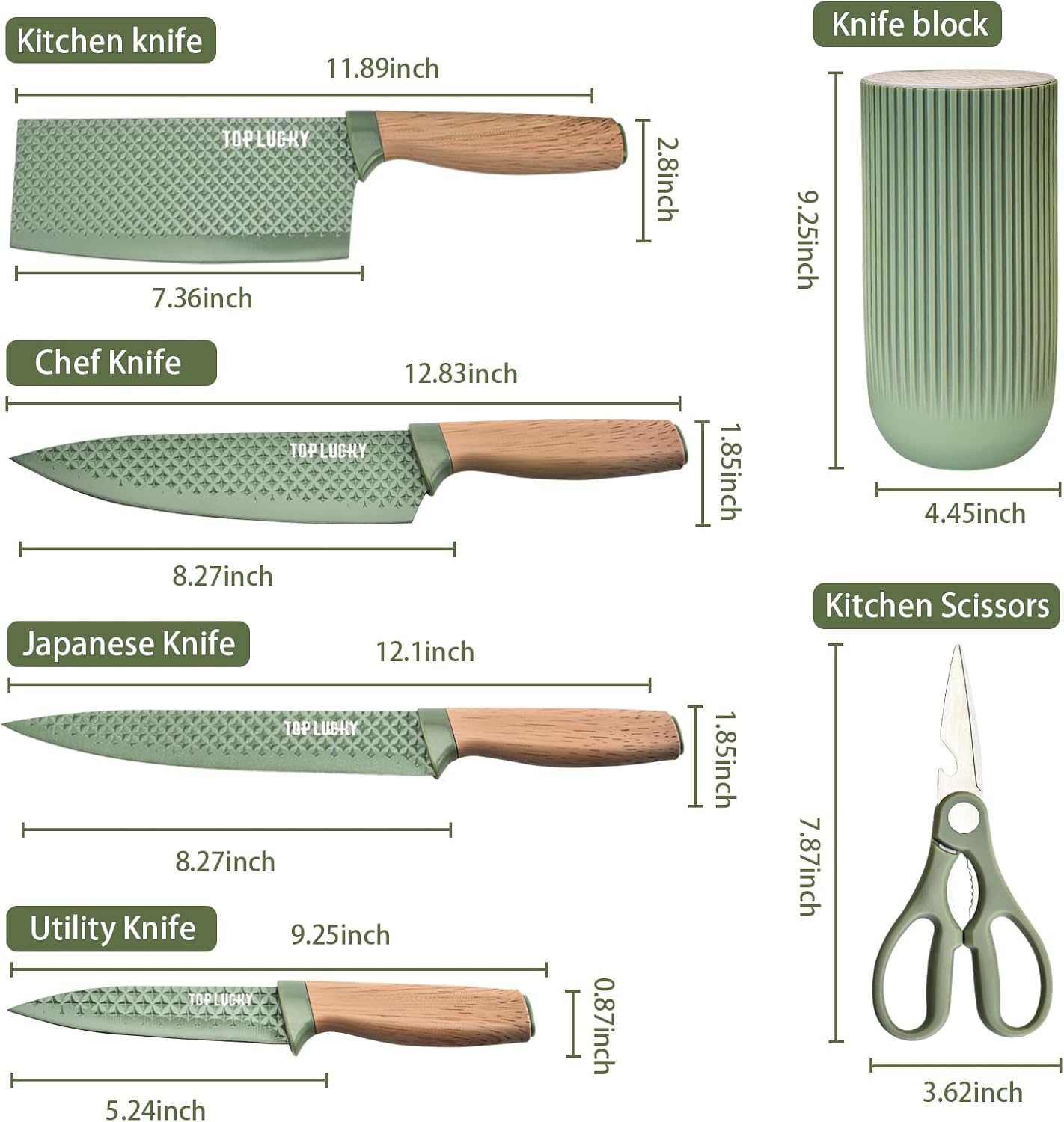 Kitchen Knife Set, Retrosohoo 6-Pieces Khaki Sharp Knife Block Sets for Kitchen, Non-stick Non-slip Stainless Steel Chef knives with Universal Block Suitable for Home Restaurant (Khaki)