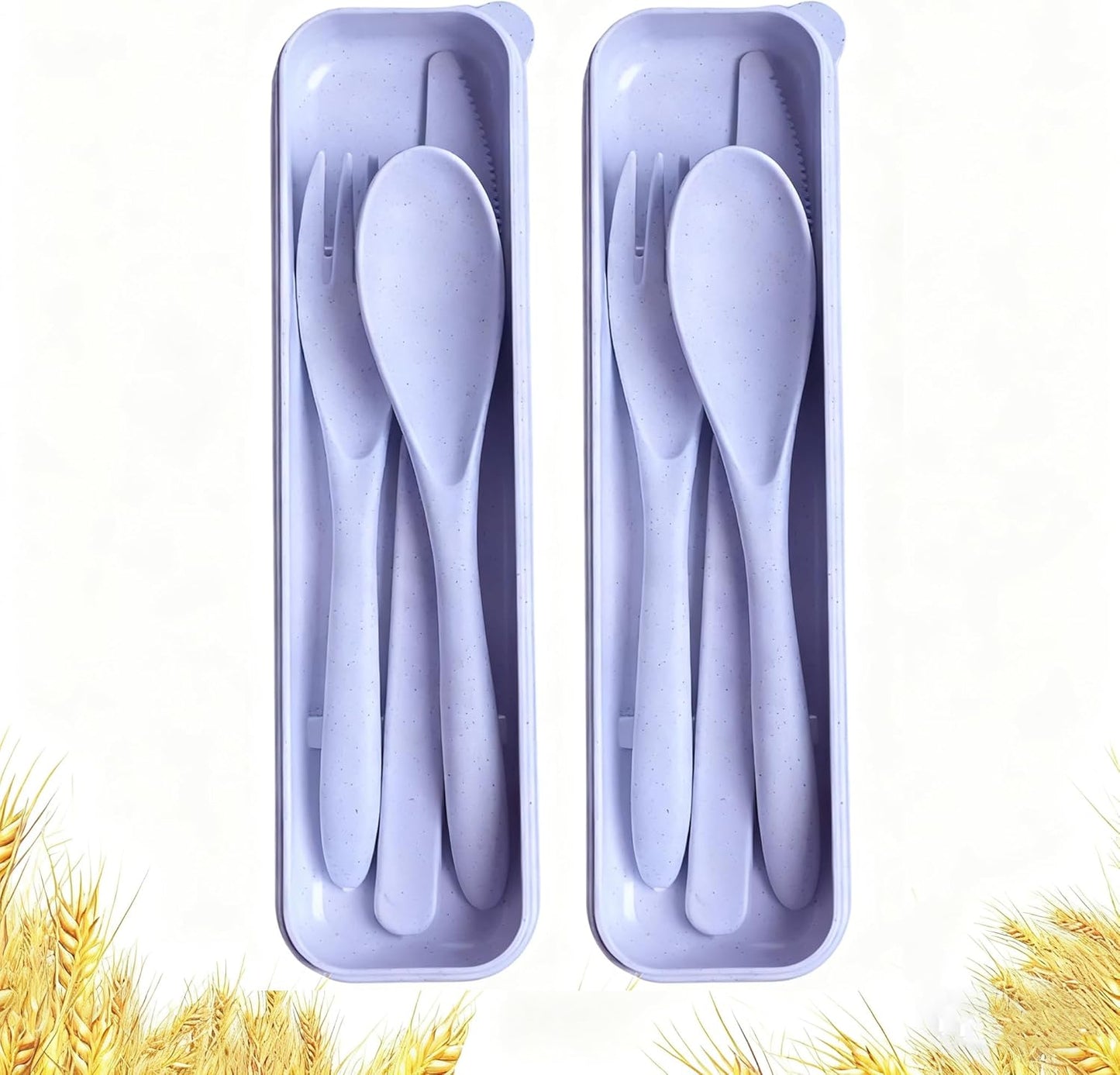 Pink Utensil set Travel Silverware with Case, 2 Sets Reusable Utensils Set with Case, Wheat Straw Utensils for Lunch Box Accessories, Camping Utensils for Work Lunch or Daily Use (Pink)