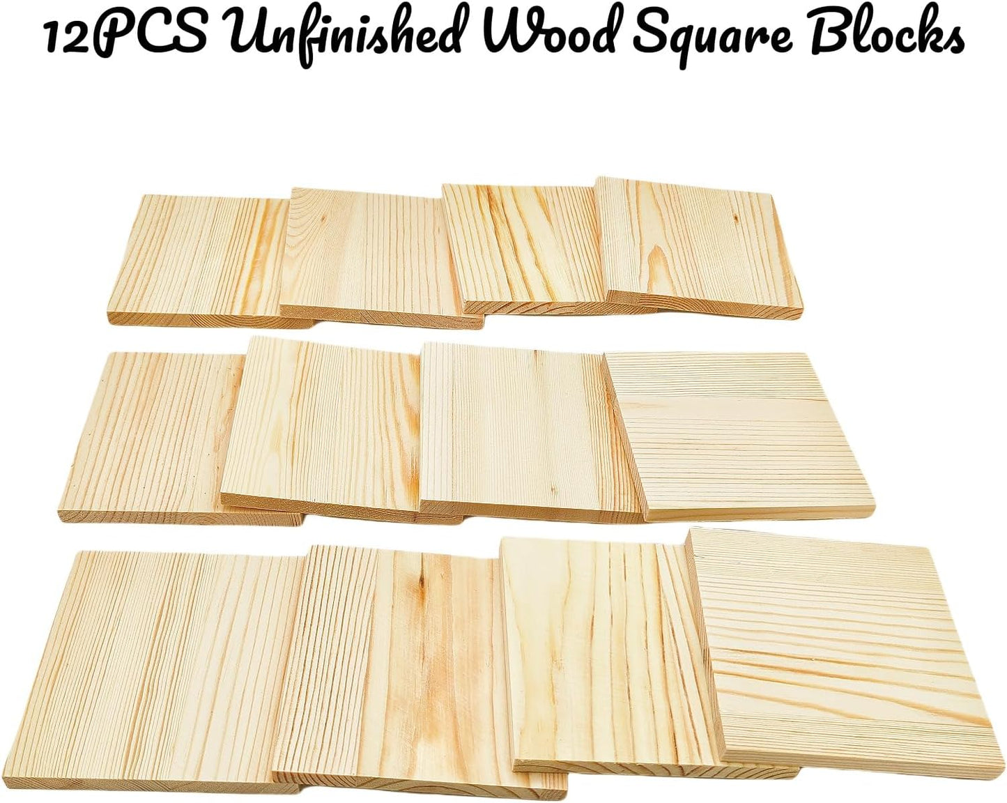 6PCS Unfinished Wood Square Blocks for Crafts, 6x6x1in Blank Wooden Squares Pine Wood Boards for Carving,DIY Wood Coasters,Painting & Burning