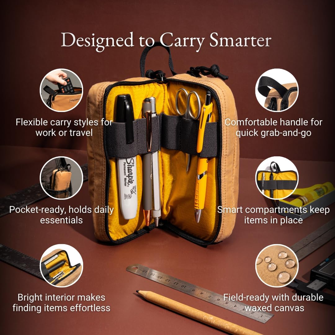 LOCHBY® Venture Pouch | Multipurpose Tactical Tool Bag | Water Resistant Waxed Canvas | Dual-Sided Zipper Pouch | for Motorcycle, Bike, EDC, Pen, Pencil, Art, Tech & Travel