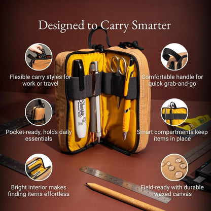 LOCHBY® Venture Pouch | Multipurpose Tactical Tool Bag | Water Resistant Waxed Canvas | Dual-Sided Zipper Pouch | for Motorcycle, Bike, EDC, Pen, Pencil, Art, Tech & Travel