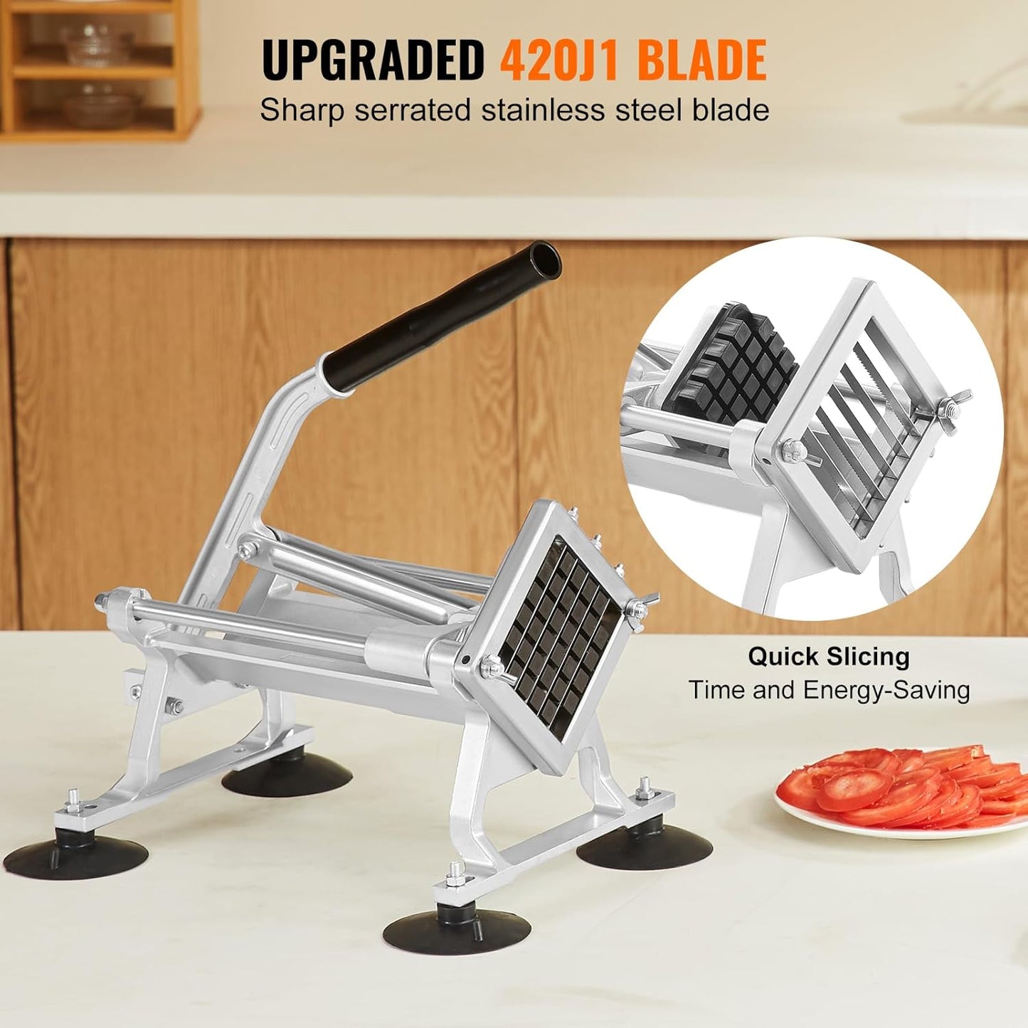 VEVOR Commercial Vegetable Slicer, 1/4 and 1/2 inch Tomato Slicer, Stainless Steel and Aluminum Alloy Vegetable Cutter Slicer, Manual Tomato Slicer with Non-slip Feet, for Tomatoes, Onions, Potatoes