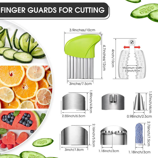 10 Pcs Finger Guard Set for Cutting Kitchen Protector Stainless Steel Knife Cot Safe Potato Butter Lettuce Crinkle Grater Vegetable Slicer Kids Chopping Tool, one size