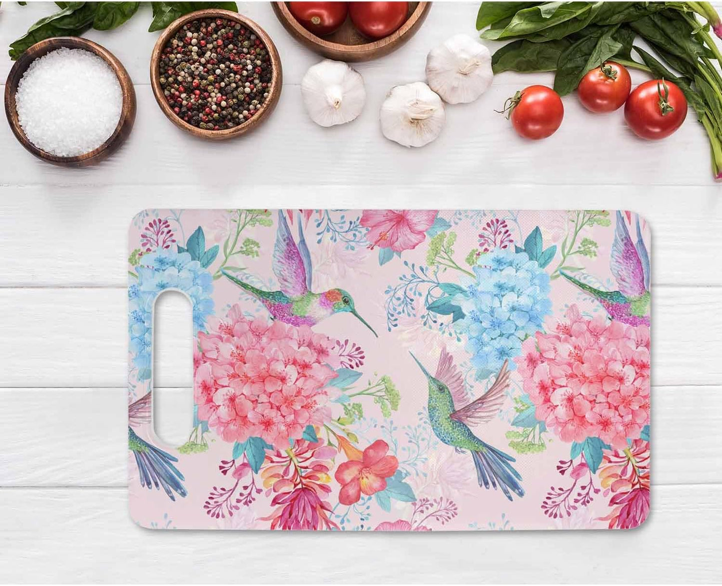 Coffee Set Cutting Board with Handles Coffee Maker Muffin Cup Flower Hot Drink Love Cutting Boards Plastic Safe Chopping Board for Kitchen 16" x 10" x 0.24"