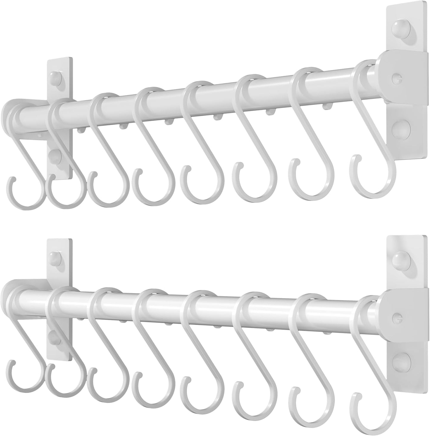Dseap Kitchen Utensil Holder Hanger, Pot and Pan Rack Wall Mounted, Kitchen Rail with 8 Hooks for Hanging Cooking Utensils, Mugs, Spoons, Wall Mounted, Silver