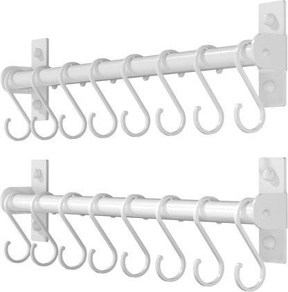 Dseap Kitchen Utensil Holder Hanger, Pot and Pan Rack Wall Mounted, Kitchen Rail with 8 Hooks for Hanging Cooking Utensils, Mugs, Spoons, Wall Mounted, Silver