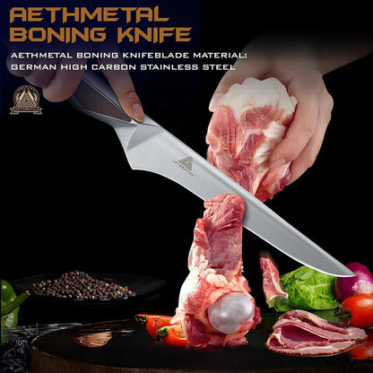 6.5 Inch Boning Knife, Full-Metal High-Carbon Stainless Steel Fillet & Meat Trimming Knife, Ergonomic Non-Slip Handle, Narrow Flexible Blade for Poultry, Beef, Fish