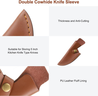 uxcell Knife Cover Sleeves, 7.9" x 2.6" PU Leather Knives Edge Guard Blade Protector Universal Knife Sheath for Home Kitchen, Brown