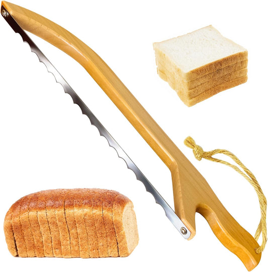 Bread Knife for Homemade Bread, 14.5" Wooden Sourdough Bread Slicer with Bow Design, Premium Stainless Steel Serrated Saw Bread Cutter for Bagels, Baguettes (stainless steels)