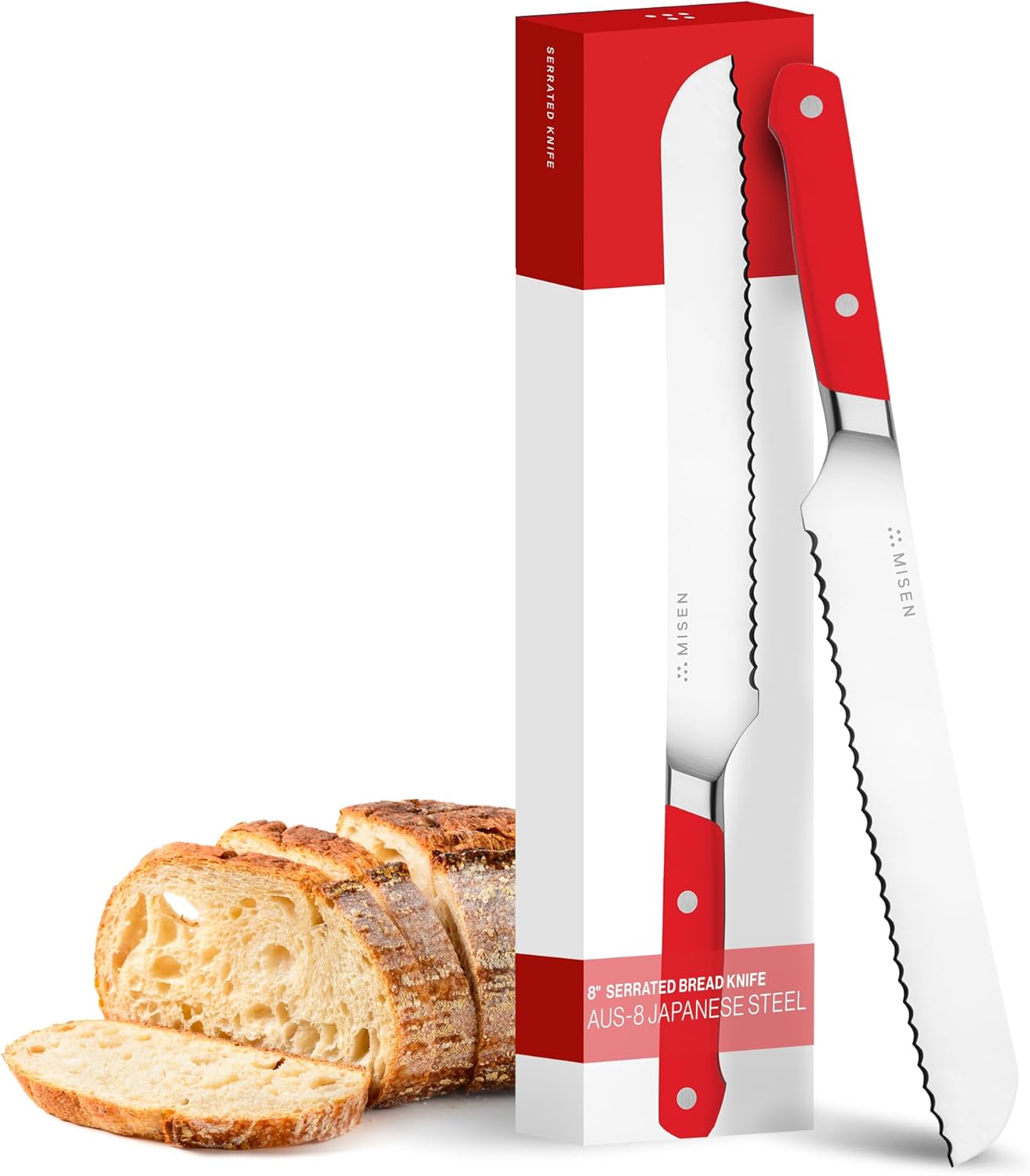 Misen Serrated Bread Knife - High-Carbon Japanese AUS8 Steel - Perfect for Soft Foods, Bread, Pastries, and Fruits - Verstatile Slicer, Razor-Sharp Edge, Durable Blade, Ergonomic Handle - 5", Blue