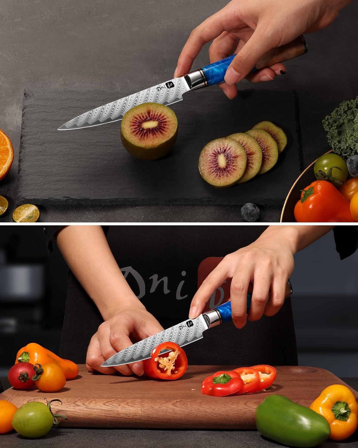 5 Pieces Damascus Knife Set, Japanese Chef Knife Set with Galaxy Pattern Resin Handle, 67-Layers Damascus Steel, Gift Box Included 5" Paring, 6" Boning, 7" Santoku, 8" Chef & 8" Bread Damascus Knives