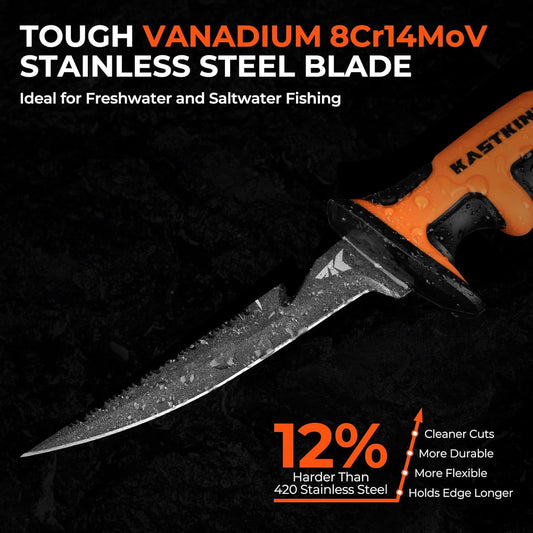 KastKing Ultimate Angler 7" Fillet Knife, Razor Sharp Corrosion-resistant Vanadium Stainless Steel Blade, Fishing Knife Includes Sheath with Sharpener & Line Cutter, EnduraGrip Ergonomic Handle