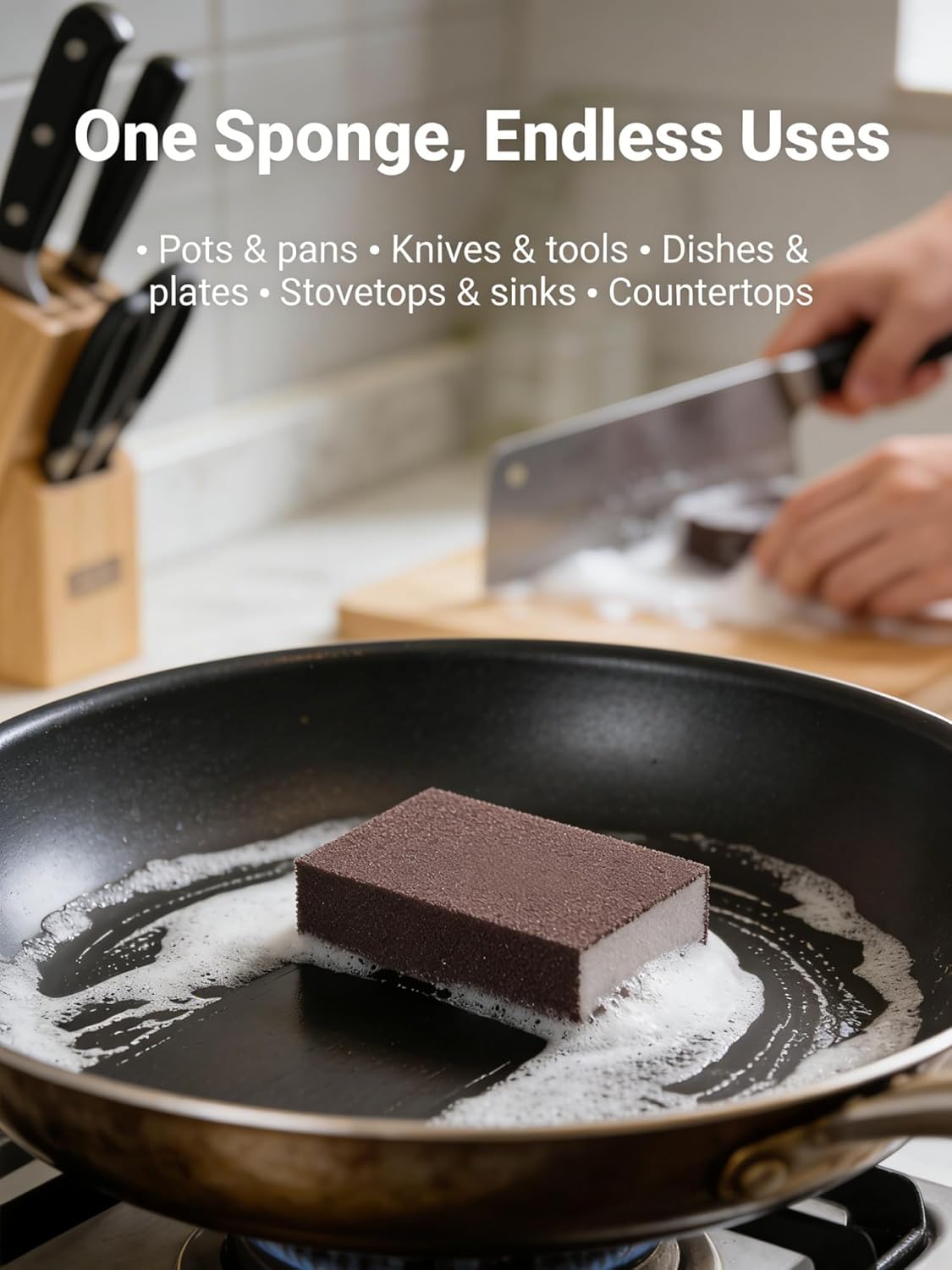 2 pcs Sanding Sponge, Nano Emery Cleaning Pads for Pots Pans and Grill Rust Removal, Multipurpose Scrubber Sponge for Kitchen Sink, Oven, and Bathroom, No Chemical Cleaner Needed