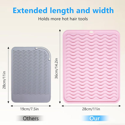 Heat Resistant Mat Oversize Curling Iron Mat Silicone Hot Hair Tools Mat for Hair Straightener,Flat Irons,Hair Styling Tools Countertop protection Portable Travel Mat 14.2" x 11"