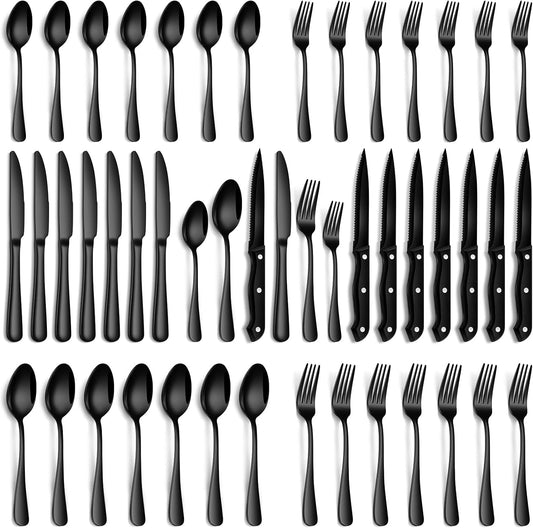 PHILIPALA 24 Pcs Silverware Set with Steak Knives Food-Grade Stainless Steel Flatware Set for 4 Mirror Cutlery Include Forks Spoons and Knives Set Dishwasher Safe Utensil Sets for Home Restaurant