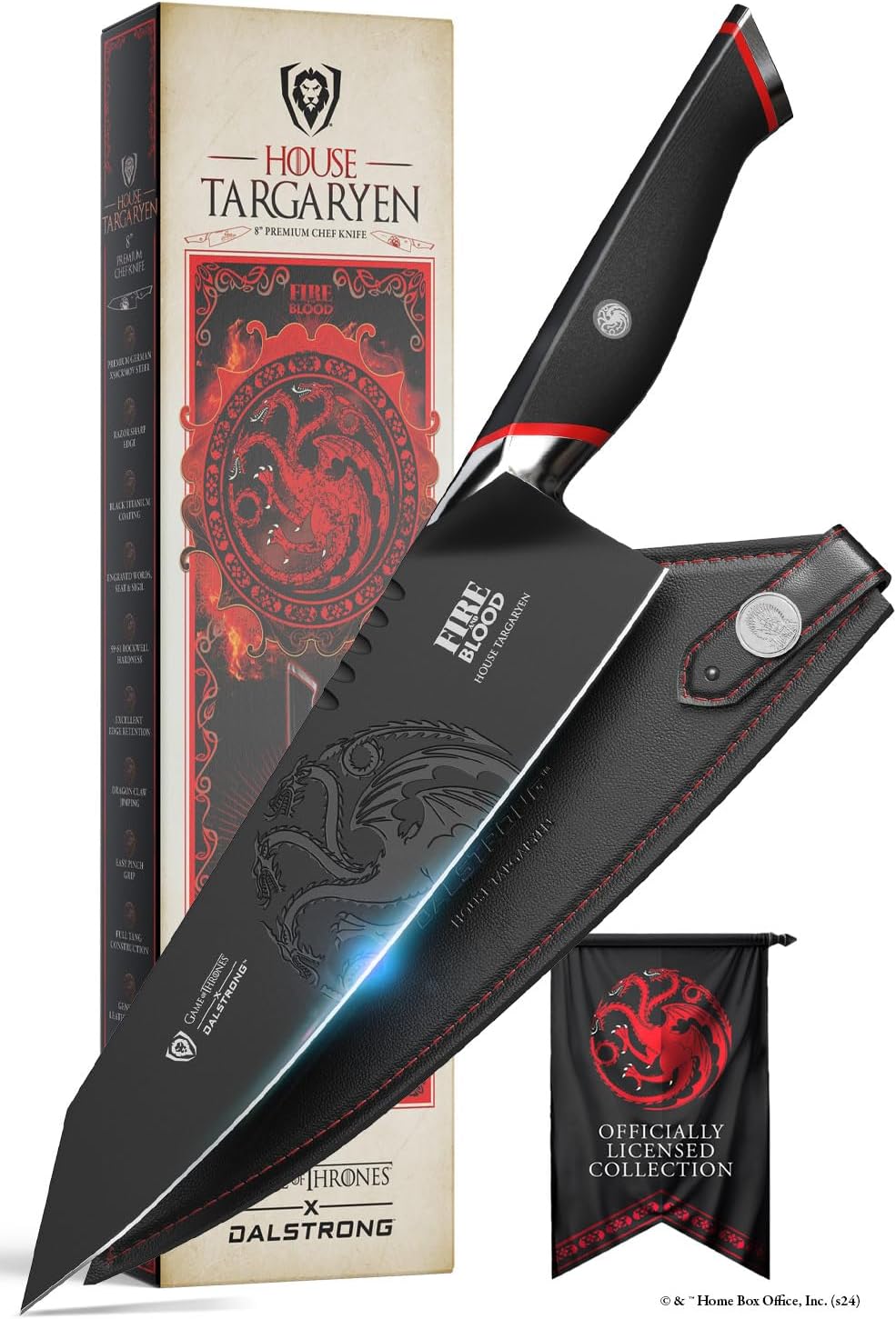 Dalstrong 8 inch Chef Knife- Game of Thrones™ Knife - House Lannister™ Edition - German Premium Steel Full Tang - Professional G10 Handle - Collection Item Toughbuilt Utility Knife- Leather Sheath