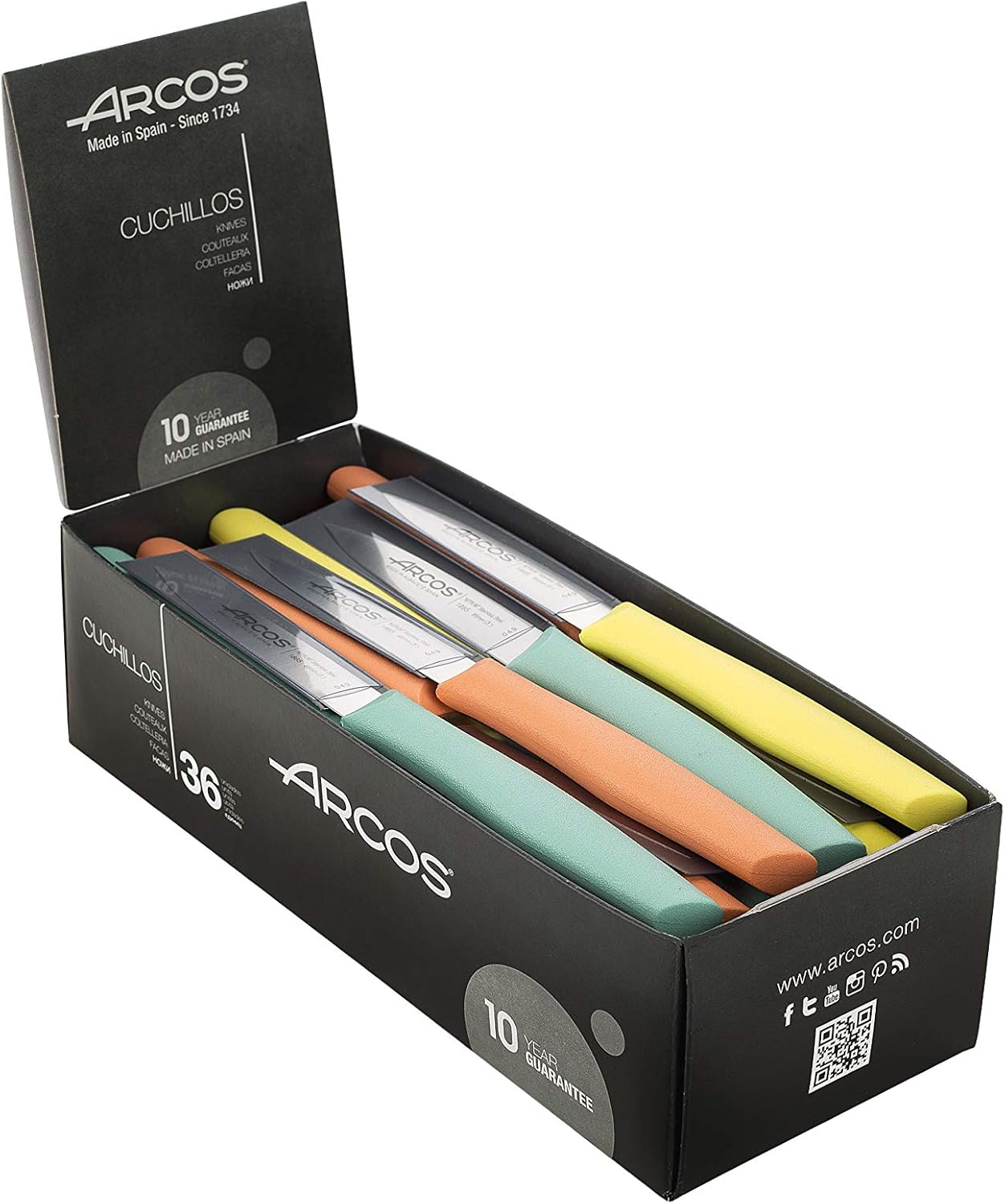 Arcos Set 3 pieces Paring Knife 3 Inch. 3 Paring Knives of Stainless Steel and Ergonomic Polypropylene Handle for Cutting Fruits, Vegetables and Tubers.. Series Nova. Color Black