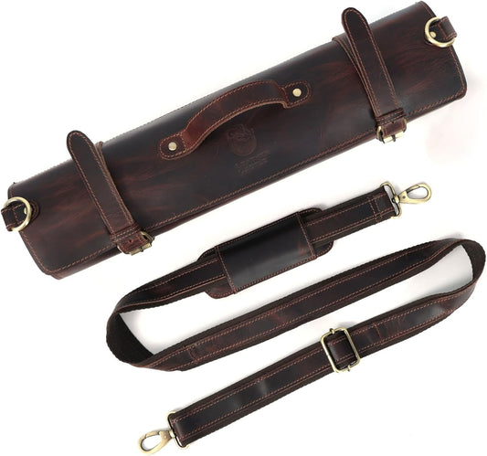 Chef Knife Roll | Genuine Buffalo Leather Knife Roll Case | Portable Travel Storage for Knives & Accessories | 11 Pocket Canvas Chef Knife Bag | Durable & Secure Knife Carrier (Brown)