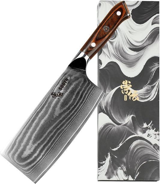 SODEN 7" Nakiri Knife Japanese VG-10 Damascus Steel, 67 Layer Razor Sharp Asian Vegetable & Meat Chopper, Ergonomic G10 Micarta Handle, Kitchen Knives for Chef with Gift Box
